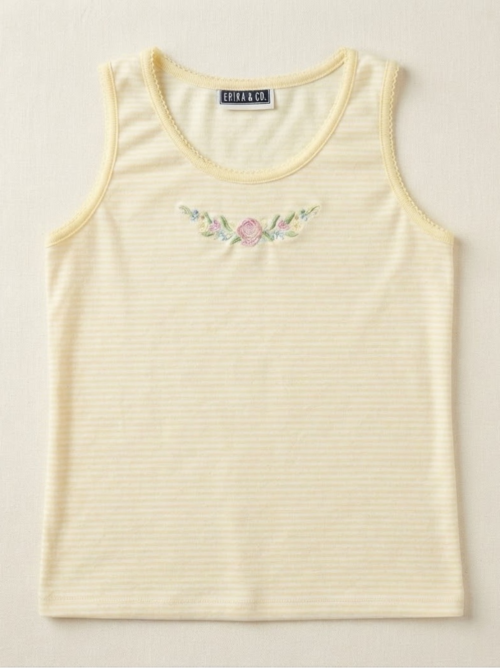 Erika & Co. Scoop Neck Sleeveless Tank Top S Ivory/Yellow Stripe
